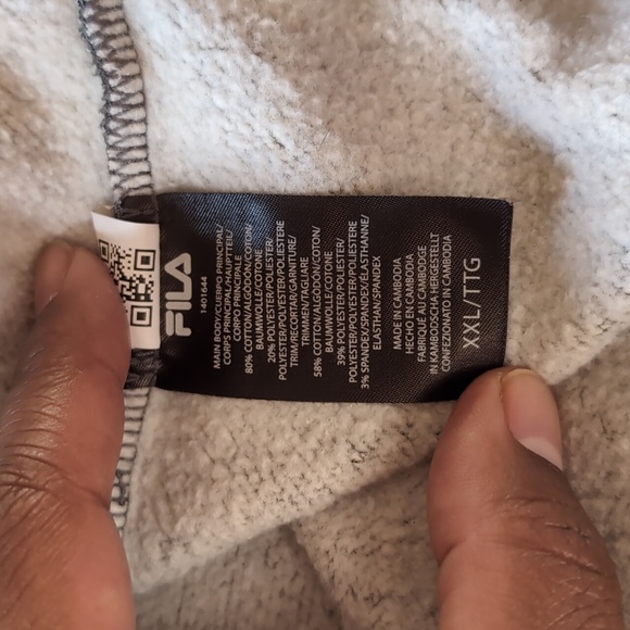 FILA| Grey Long Sleeve Hoodie Sweatshirt With Front Pouch Cotton Blend - Picture 12 of 14